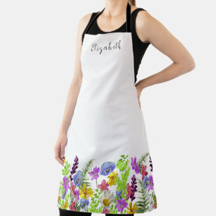 Tablier Joli Fleur sauvage Nom personnalisé et Monogramme