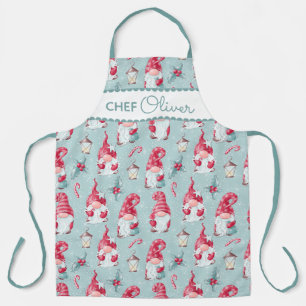 Tablier Joli Gnome de Noël Chef Pâtissier Nom Personnalisé