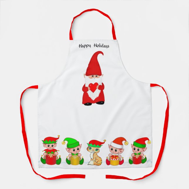 Tablier Joli Gnome de Noël et Escouade des elfes (Recto)