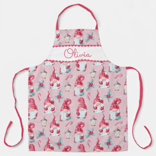 Tablier Joli Gnome de Noël Fête de la Pâtisserie Nom Perso