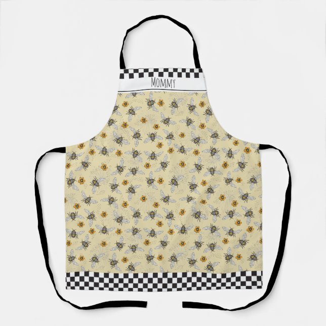 Tablier Joli Jardin d'abeille et de fleurs jaunes (Recto)