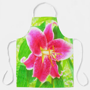 Tablier Joli Lys Stargazer Rose Profond sur Fond Vert Citr