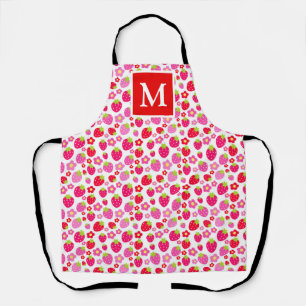 Tablier Joli Monogramme de Fraises Roses et Rouges d'Été