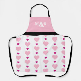 Tablier Joli Monogramme Motif de coeur rose et blanc