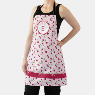 Tablier Joli Monogramme Rose Coquette Cerise Personnalisé