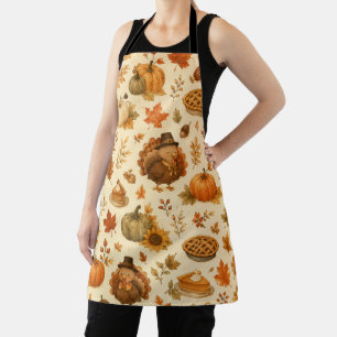 Tablier Joli motif aquarelle de Thanksgiving avec des dind