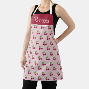 Tablier Joli motif cerise bordeaux et rose personnalisé