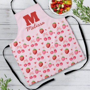 Tablier Joli Motif de Baie Coquette Rouge Rose Monogramme