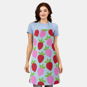 Tablier Joli motif de fraise rétro rose rouge bleu
