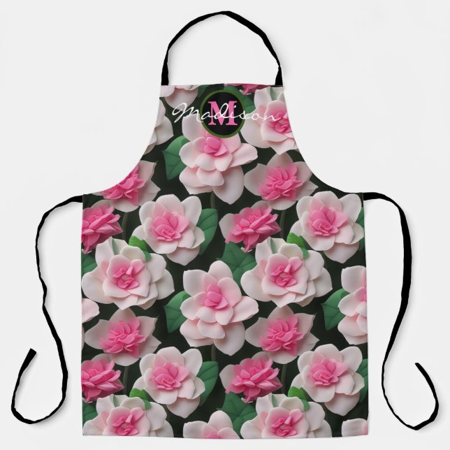 Tablier Joli motif fleuri rose boho (Recto)