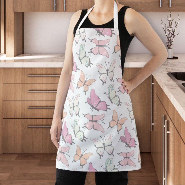 Tablier Joli Motif papillon rose (apron with butterfly pattern)