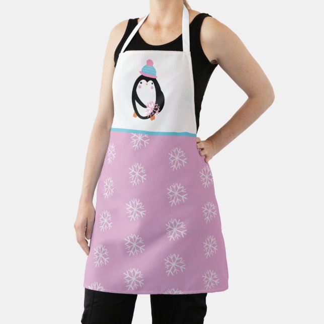 Tablier Joli Noël Flocon de neige Penguin rose Vacances (Insitu)