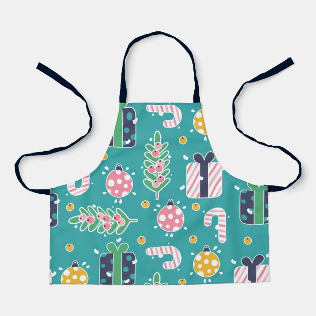 Tablier Joli Noël rose et jaune Turquoise (Recto)