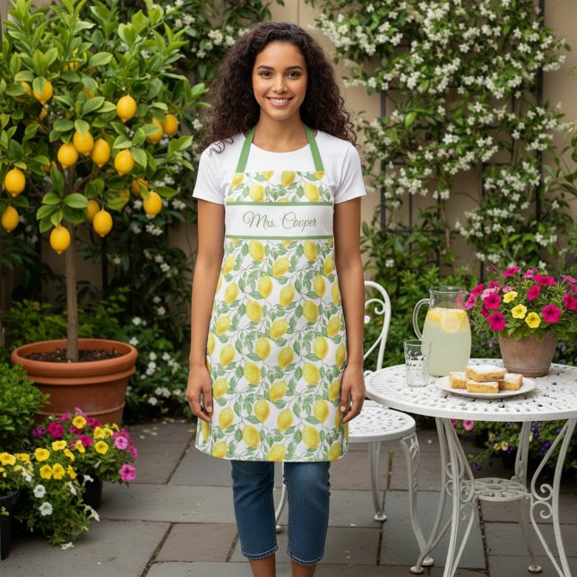 Tablier Joli nom personnalisé avec Motif citron (Lovely lemons apron personalized with custom name. 🍋)