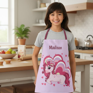 Tablier Joli Nom Personnalisé Licorne pour Enfants Fille