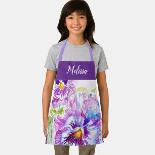 Tablier Joli Pastel Floral Pansy Purple Girls Apron