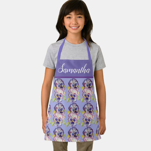 Tablier Joli Pastel Floral Pansy Purple Girls Art Apron (Insitu)
