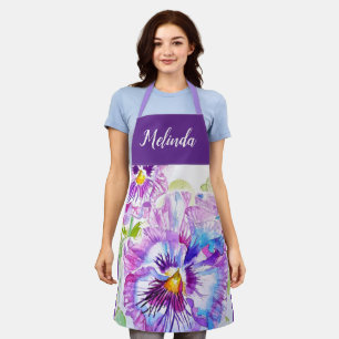 Tablier Joli Pastel Floral Pansy Purple Womans Apron