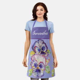 Tablier Joli Pastel Floral Pansy Purple Womans Art Apron