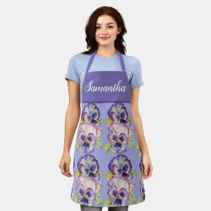 Tablier Joli Pastel Floral Pansy Purple Womans Art Apron