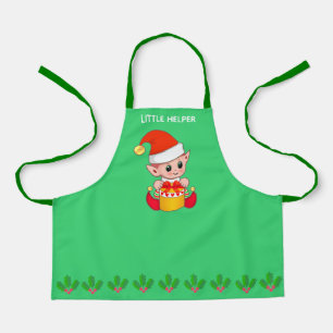 Tablier Joli petit lutin d'aide de Noël sur fond vert
