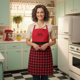 Tablier Joli plaid personnalisé Buffalo noir et rouge rétr