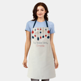 Tablier Joli Retro Joyeux Noël Rouge Bleu Ornements