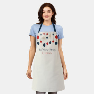 Tablier Joli Retro Joyeux Noël Rouge Bleu Ornements