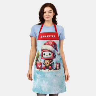 Tablier Joli robot Monogrammé Bleu et Rouge Noël