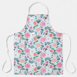 Tablier Joli rose et blanc floral Peinture bleu clair