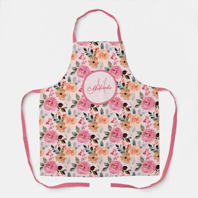 Tablier Joli Rose, Orange Tan Floral Monogramme (Recto)