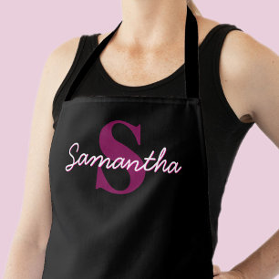 Tablier Joli script de monogramme rose et noir personnalis