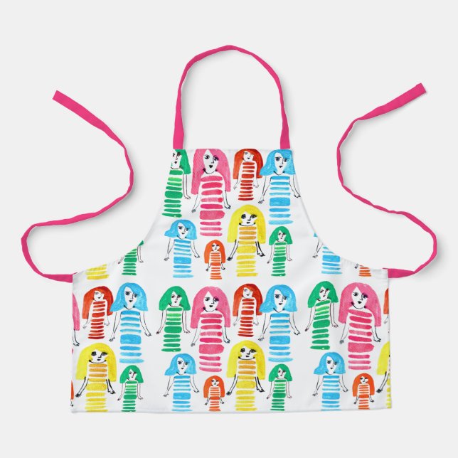Tablier Jolie aquarelle filles fun funky (Recto)