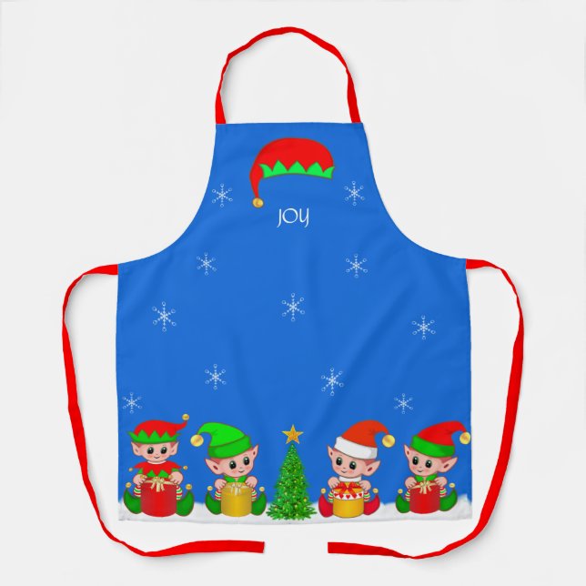 Tablier Jolie Escouade d'elfes de Noël et flocons de neige (Recto)