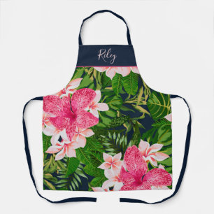 Tablier Jolie impression florale tropicale avec nom
