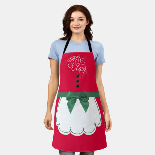 Tablier Jolie Mme Claus Red Green Bow White Fake Apron