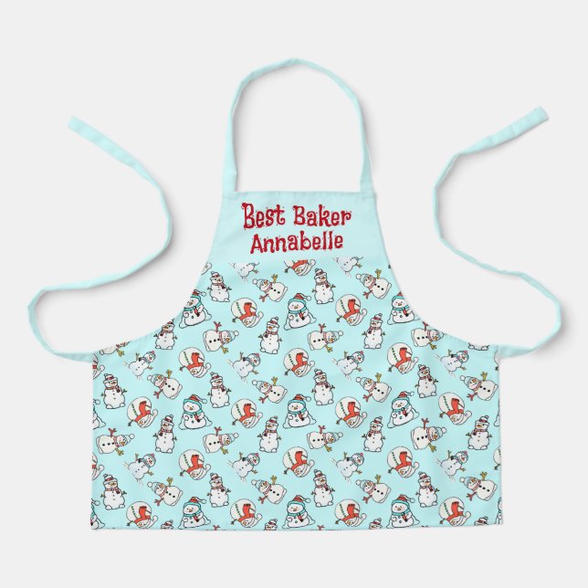Tablier Jolie Snowman Girls Nom Mint Green (Recto)