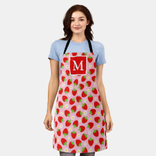 Tablier Jolies fraises roses et rouges d'été Monogramme