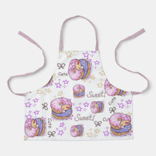 Tablier Jolis et mignons donuts aquarelle Violet enfants