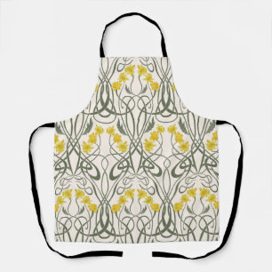Tablier Jonquilles jaunes et tiges crème Art Nouveau