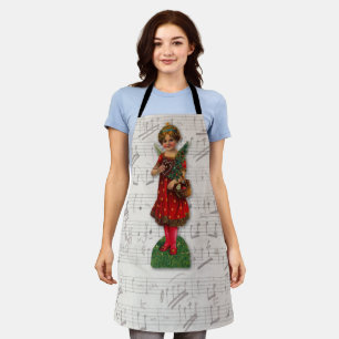 Tablier Jote Red Christmas Girl Angel Antique feuille de m