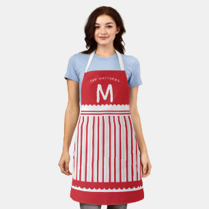 Tablier Jote Rouge & Blanc Bande De Bonbons Nom Monogramme