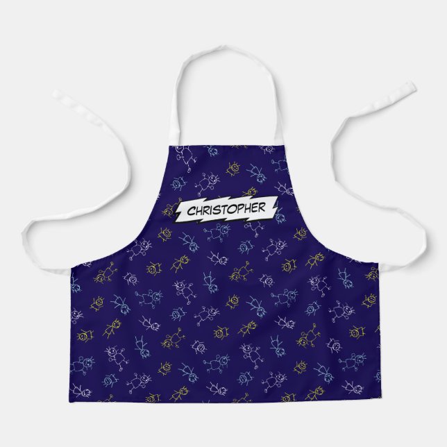 Tablier Jouer mignon enfants motif marine bleu nom personn (Recto)