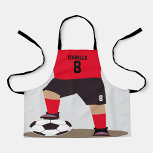 Tablier Joueur de soccer mignon rouge Nom personnalisé Num