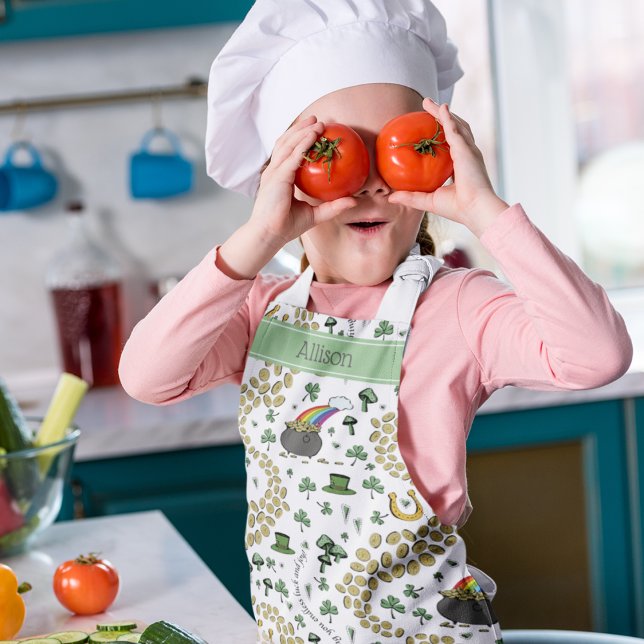 Tablier Jour de la Saint Patrick Lucky Green Shamrocks Rai (Cute St Patrick's Day Pattern. Rainbow & Pot of Gold, Lucky Shamrocks, Horseshoe, Gold Coins & More!)