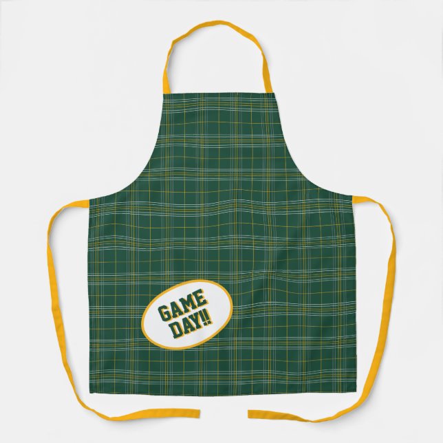 Tablier Jour du jeu Motif Ours Vert & Or Plaid (Recto)