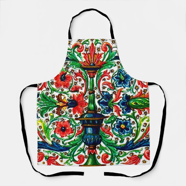 Tablier Joyaux Tons Médiéval Fleurs Manuscrits Scrolls (Recto)