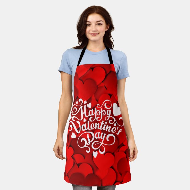 Tablier Joyeuse Saint-Valentin en forme de cœur-23803 (Porté)