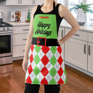 Tablier Joyeuses vacances Ceinture et Jacquard vert