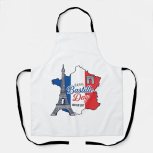 Tablier Joyeux 14 juillet France Carte Tour Eiffel Vector_